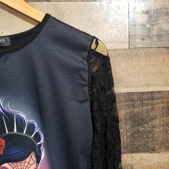 Trendimax day of the dead girl graphic one lace long sleeve shirt woman's size M - Picture 3 of 11